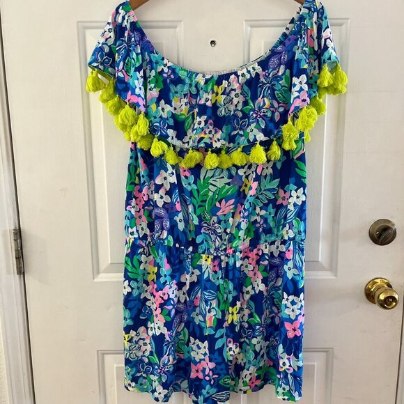 Lily Pulitzer Womans Summer La Fortuna Borealis Blue Social Sunset Romper Sz XL - Picture 3 of 10
